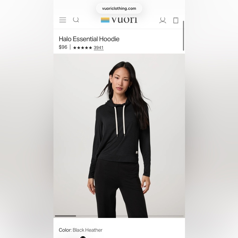 Vuori Halo Essentials Hoodie in Black Heather size XL